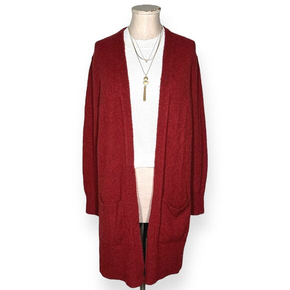 MADEWELL Merino Wool Alpaca Kent Cardigan Sweater Duster Cozy Lagenlook Red - Picture 3 of 13